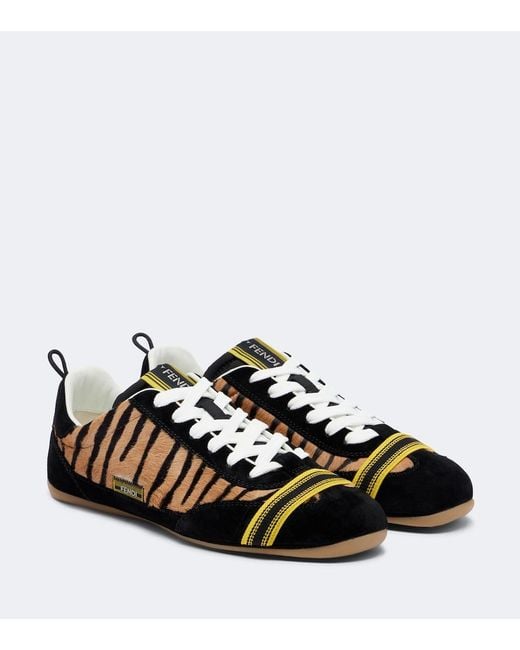 Fendi Black Wrap Suede-Trimmed Calf Hair Sneakers