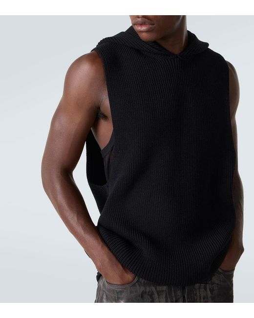 Rick Owens Black Ribbed-Knit Virgin Wool Sweater Vest for men