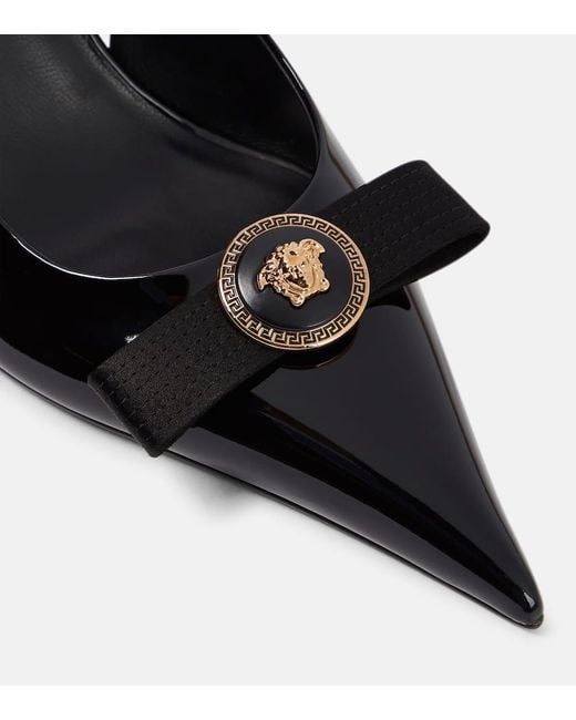 Versace Black Gianni Patent Leather Slingback Pumps