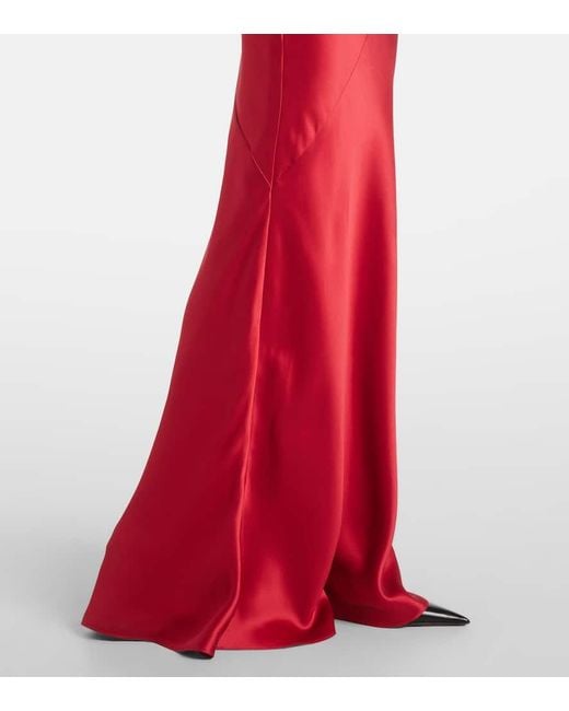 Versace Red Robe Aus Seidensatin Mit Pailletten Und Raffungen