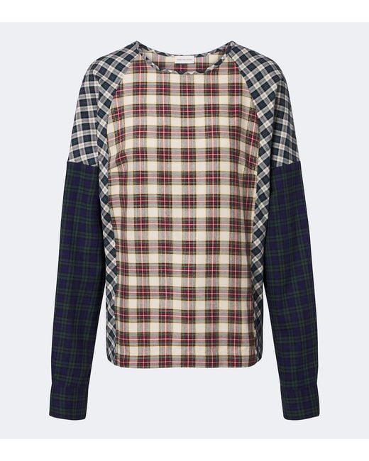 Dries Van Noten Blue Checked Cotton Flannel Top