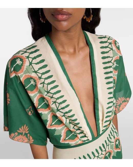 Johanna Ortiz Green Printed Cotton Minidress
