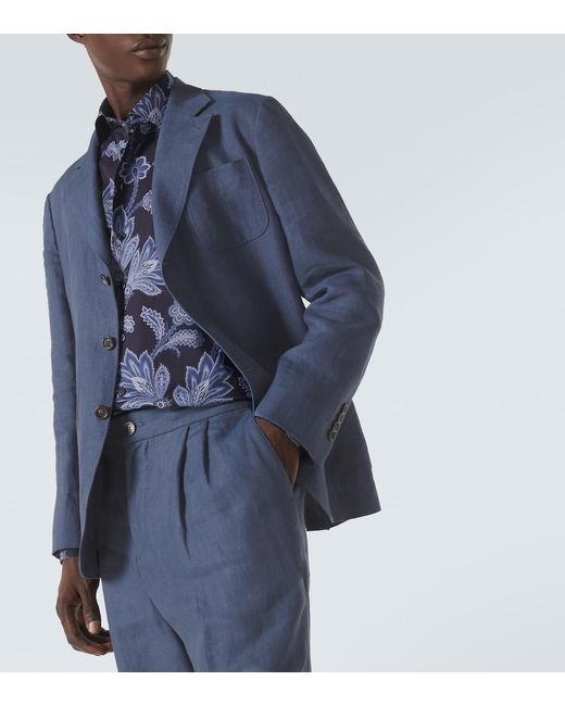 Etro Blue Cotton Shirt With Floral Print for men