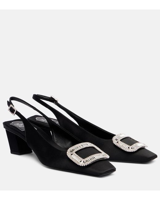 Roger Vivier Black Belle Vivier 45 Satin Slingback Pumps