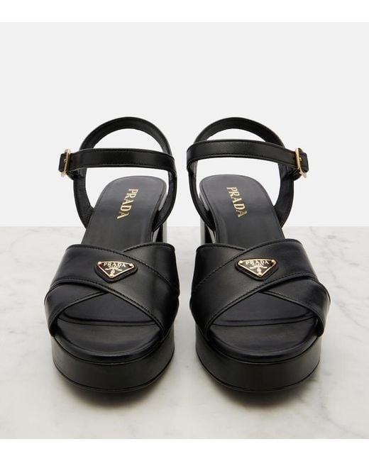 Prada Black Leather Platform Sandals