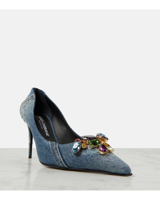 Escarpins en jean a cristaux Dolce & Gabbana en coloris Blue