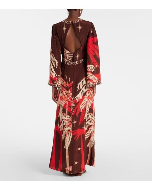 Johanna Ortiz Red Patterned Cut-Out Maxi Dress