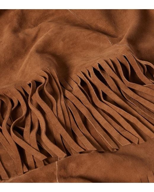 Nour Hammour Brown Fringed Suede Shawl