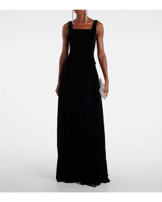 Max Mara Black Cotton Velvet Maxi Skirt