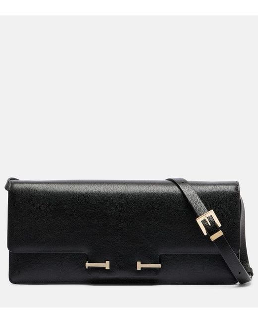 Tom Ford Black Double T Leather Shoulder Bag