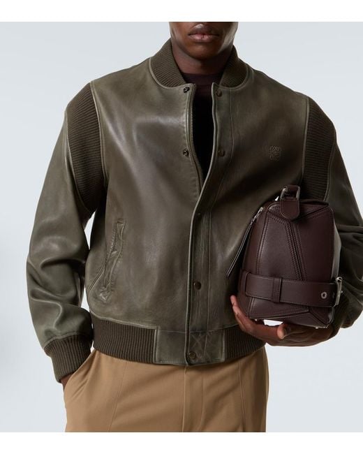 Loewe Green Leather Bomber Jacket for men