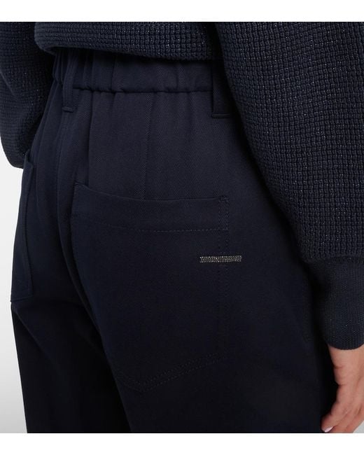 Brunello Cucinelli Blue Monili Cotton-Blend Straight Pants