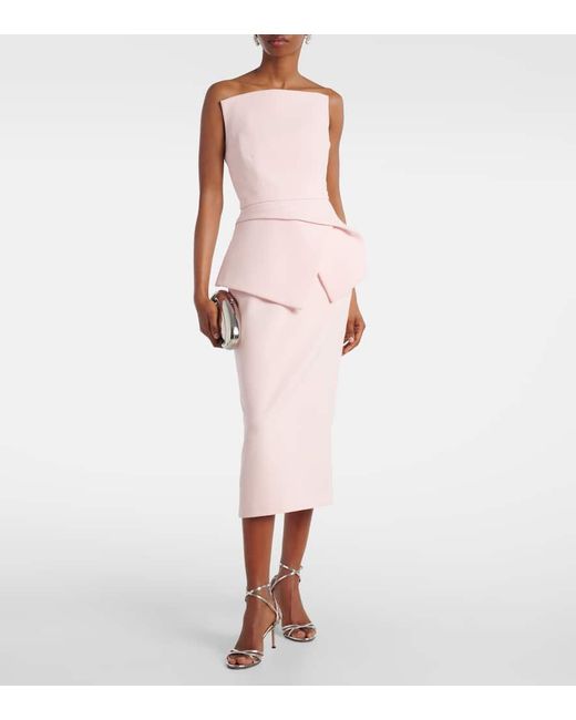 Safiyaa Pink Belted Crepe Midi Dress