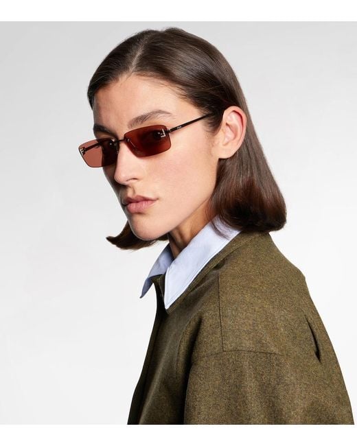 Fendi Pink First Crystal Rectangular Sunglasses