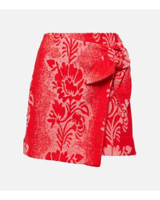 ALÉMAIS Red Martha Printed Cotton-blend Wrap Miniskirt