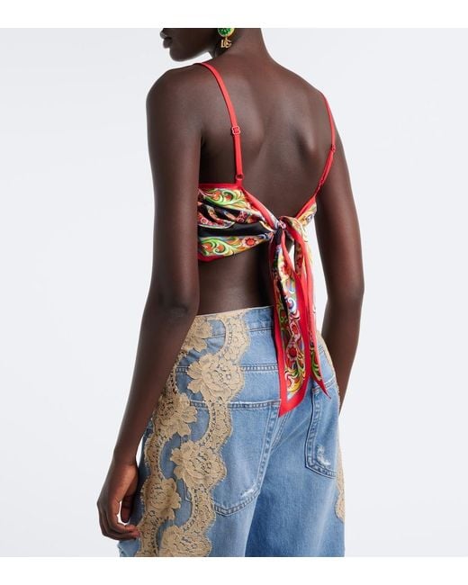 Dolce & Gabbana White Carretto Silk Twill Crop Top