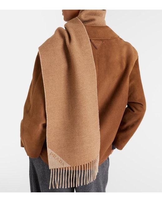 Prada Natural Symbole Wool And Cashmere Scarf