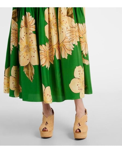 ALÉMAIS Green Sage Floral Silk Midi Dress