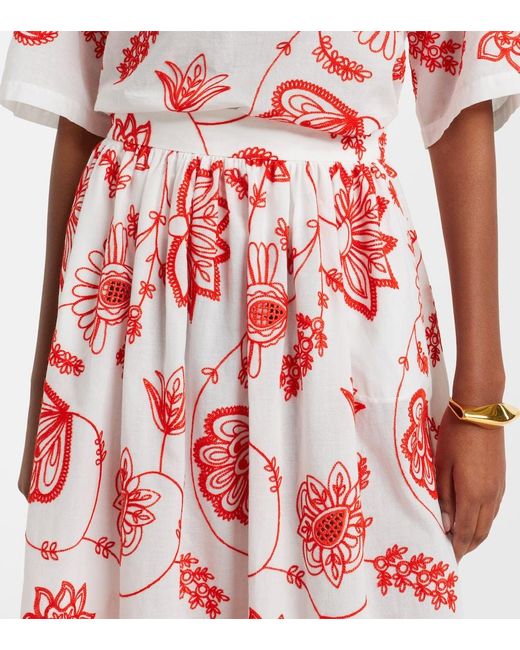 Eres Calie Embroidered Cotton-Blend Midi Skirt