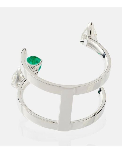 Repossi Serti Sur Vide 18kt White Gold Ring With Diamonds And Emerald