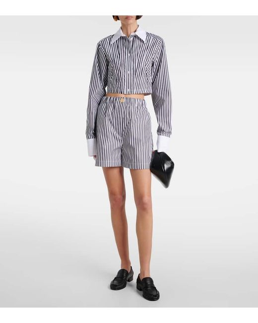 Sportmax Blue Cropped Striped Cotton Poplin Shirt