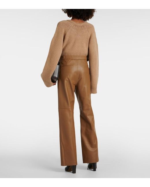 Pantalones anchos de piel de tiro alto Yves Salomon de color Brown