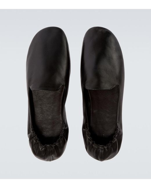 The Row Black Casa Leather Slip-On Shoes for men
