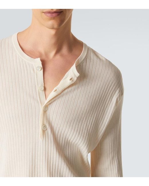 Our Legacy White Fine Ribbed-Knit Cotton Henley Shirt for men