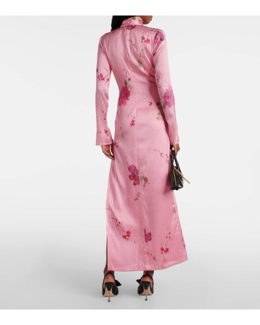 Blumarine Pink Printed Silk-Blend Satin Maxi Dress