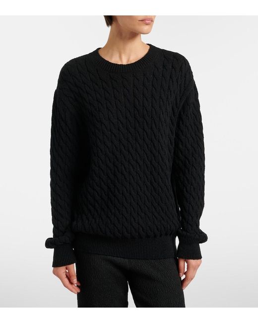 The Row Black Orus Cable-Knit Cotton And Linen Sweater