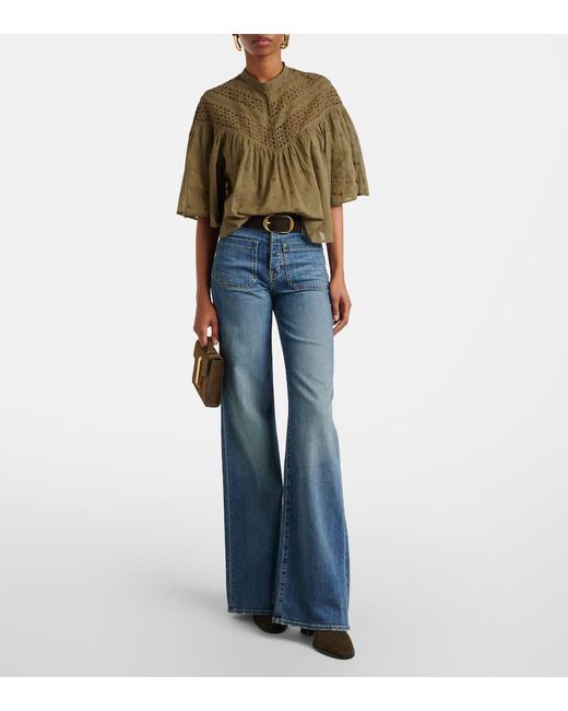【Nili Lotan】 Mikki broderie anglaiseコットントップ Nili Lotan Mikki Broderie Anglaise Cotton Top in Green | Lyst