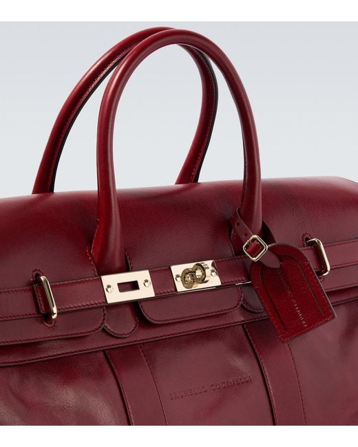 Brunello Cucinelli Red Leather Tote Bag for men