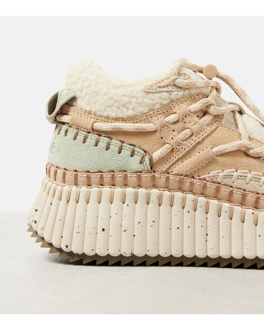 Chloé Natural Nama Shearling-Lined Suede Sneakers