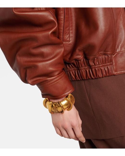 Saint Laurent Metallic Cassandre Cuff Bracelet