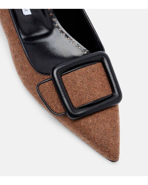 Manolo Blahnik Brown Maysale Buckled Ballet Flats