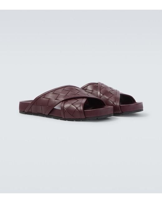 Bottega Veneta Brown Tarik Intrecciato Leather Sandals for men