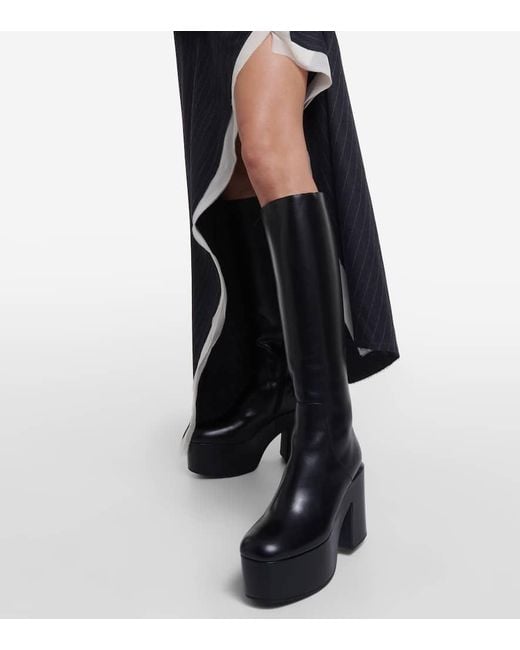 Dries Van Noten Black Leather Platform Knee-high Boots