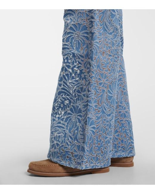Veronica Beard Blue Taylor Floral Wide-Leg Jeans