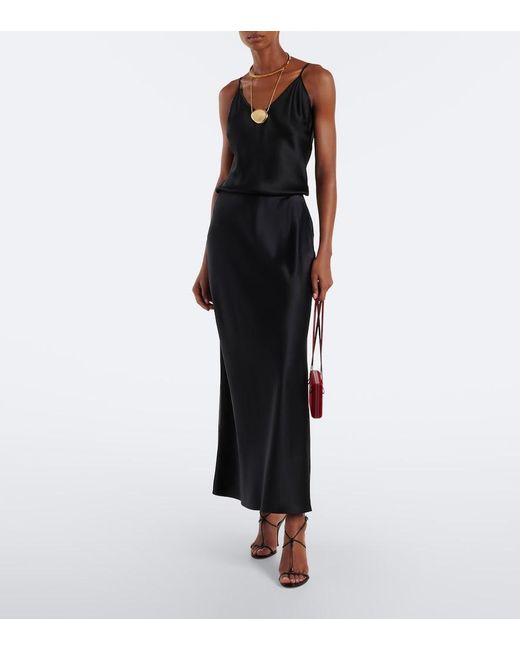 Jupe Longue Isaak En Satin De Soie Joseph en coloris Black