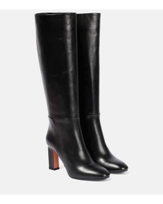 Aquazzura Black Sellier 85 Leather Knee Boots