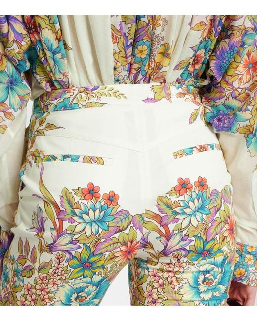 Etro Green Floral Cotton-Blend Flared Pants