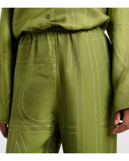 Totême  Green Silk Monogram Trousers