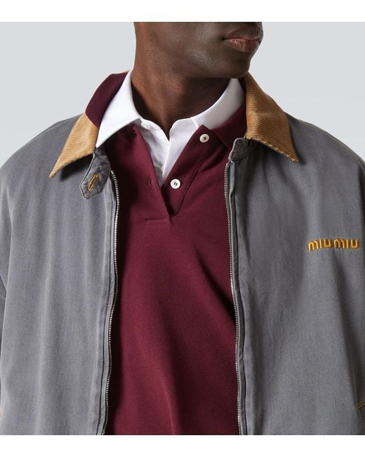 Veste Blouson En Coton Et Velours Miu Miu pour homme en coloris Gray