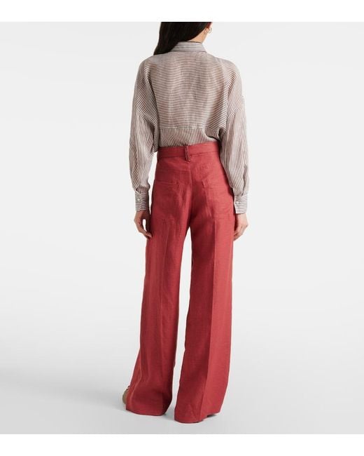 Brunello Cucinelli Red Hemp And Linen Wide-Leg Pants