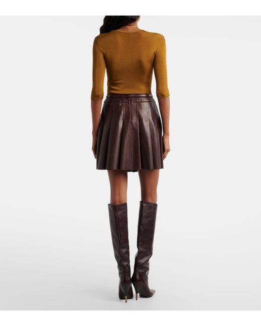 Nour Hammour Brown Pleated Leather Miniskirt