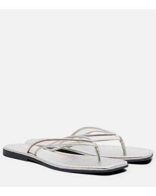 Veronica Beard White Clea Leather-Trimmed Pvc Thong Sandals