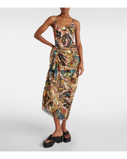 Jean Paul Gaultier Metallic Papillon Printed Beach Cover-Up