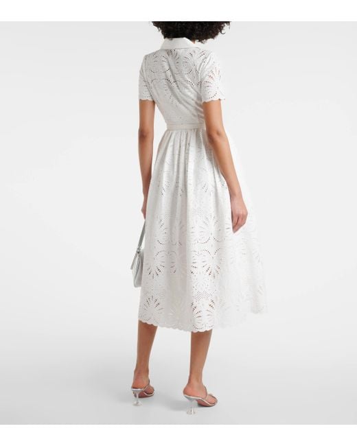 Self-Portrait White Embroidered Cotton Midi Dress