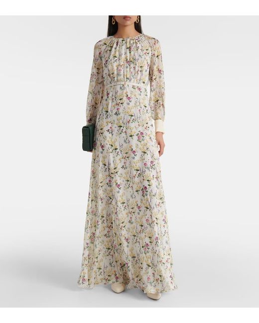 Max Mara White Ori Floral Silk Organza Gown