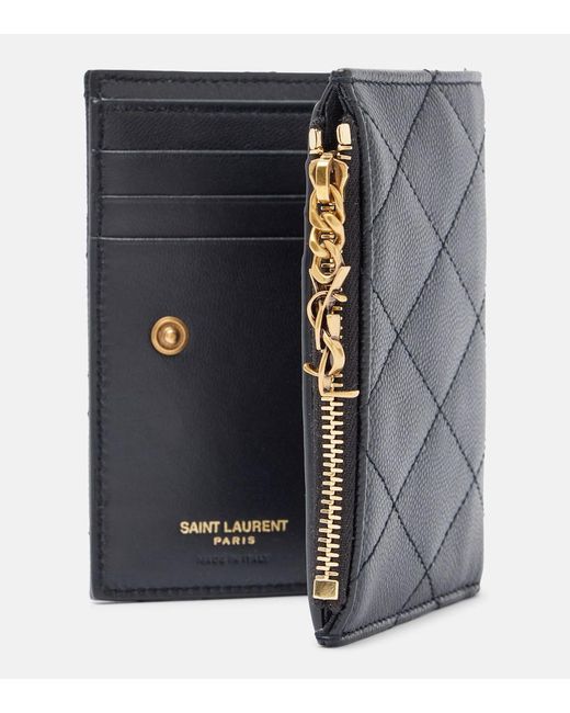 Saint Laurent Blue Cassandre Bijou Quilted Leather Wallet